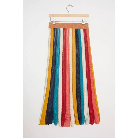 NWT Farm Rio x Anthropologie Petite Jimena Knit Maxi in Rainbow Stripe Skirt LP